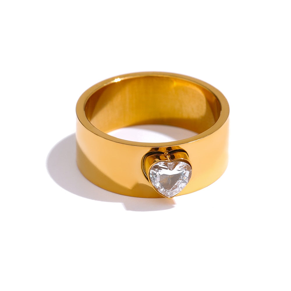 Heart Zirconia 18k Gold Plated Ring - eclatis