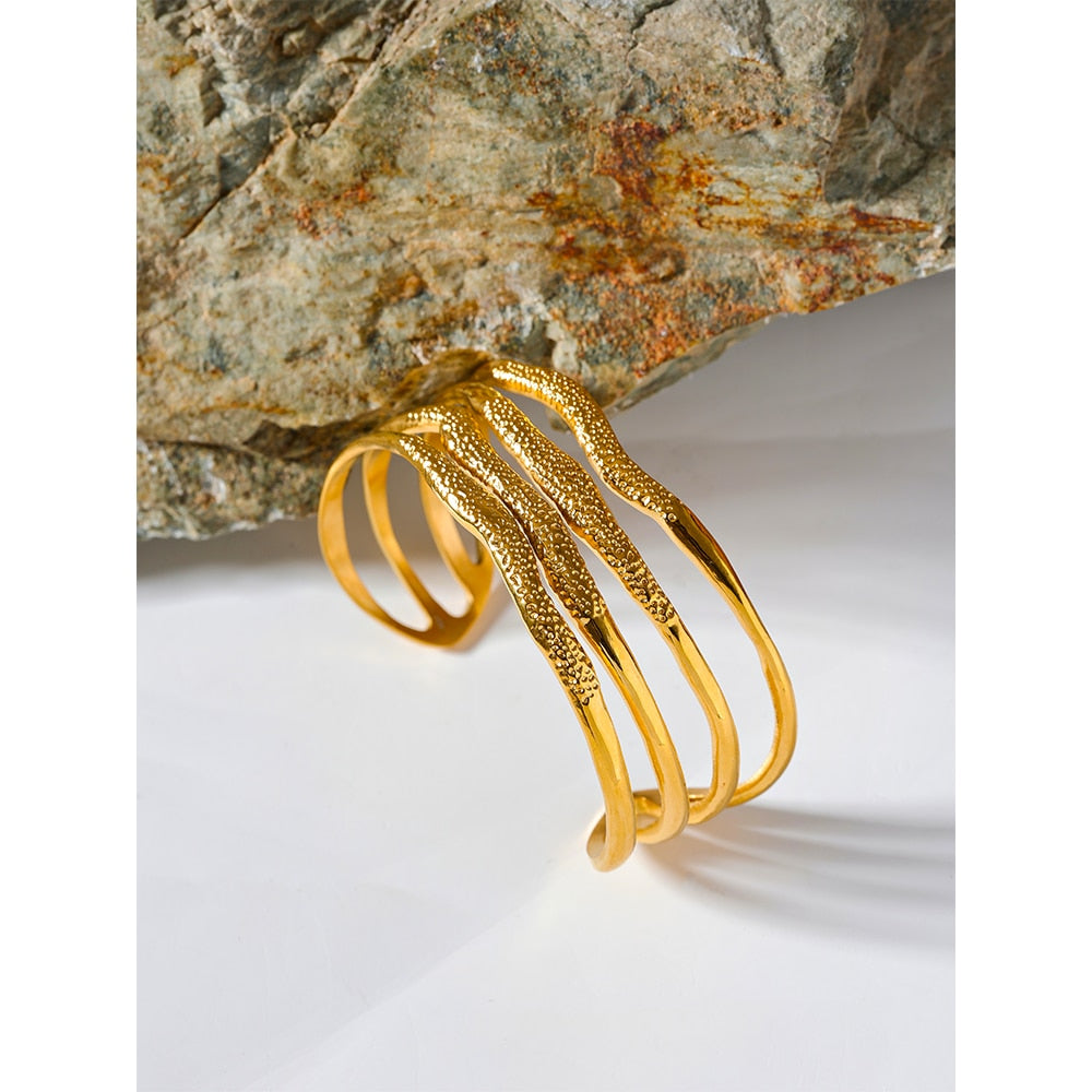 Layered Geometric Bangle 18k Gold Plated Bracelet - eclatis