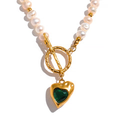 Natural Pearl Heart Zirconia 18k Gold Plated Necklace - eclatis