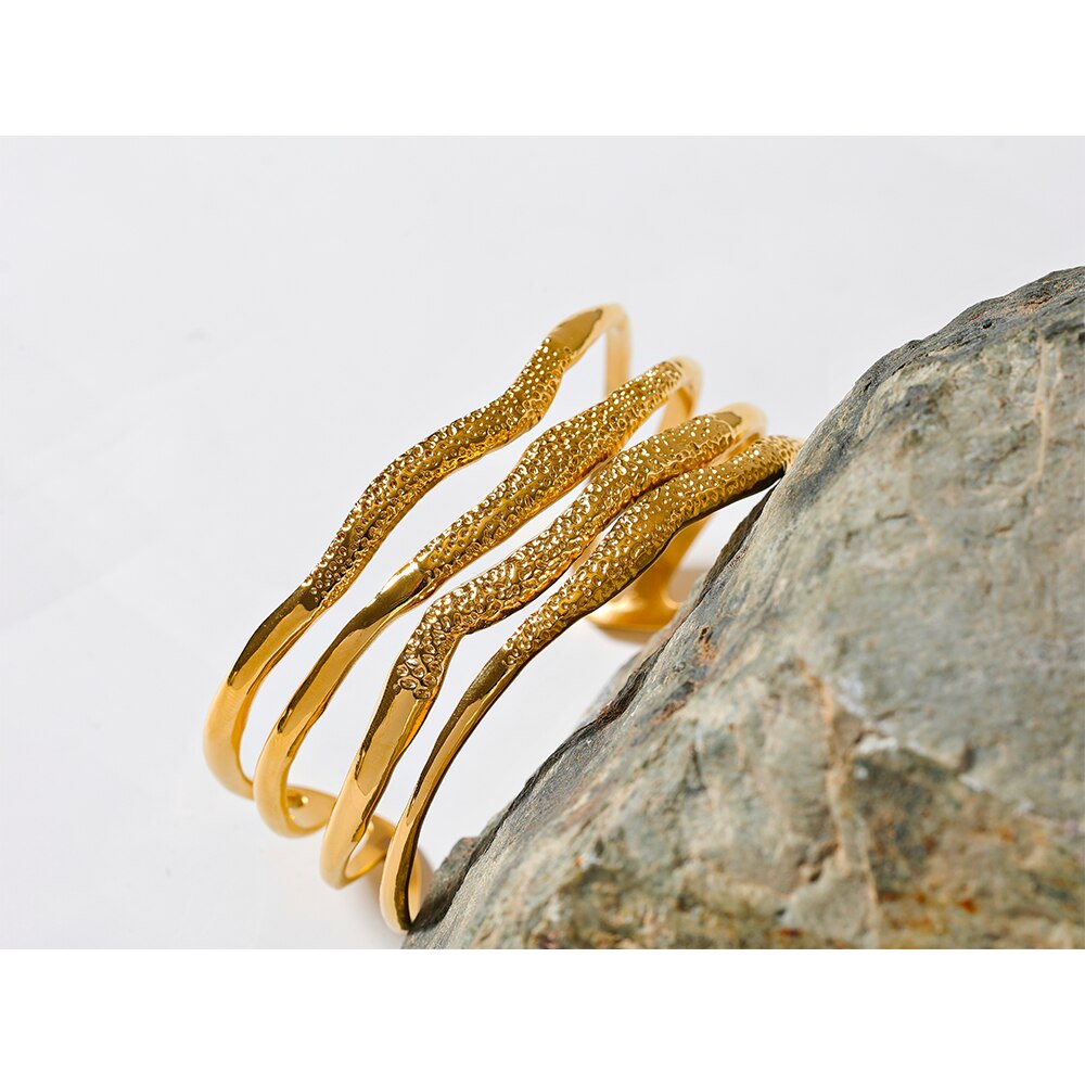 Layered Geometric Bangle 18k Gold Plated Bracelet - eclatis