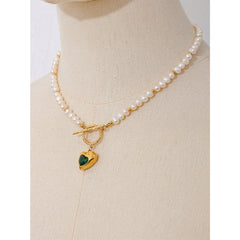 Natural Pearl Heart Zirconia 18k Gold Plated Necklace - eclatis