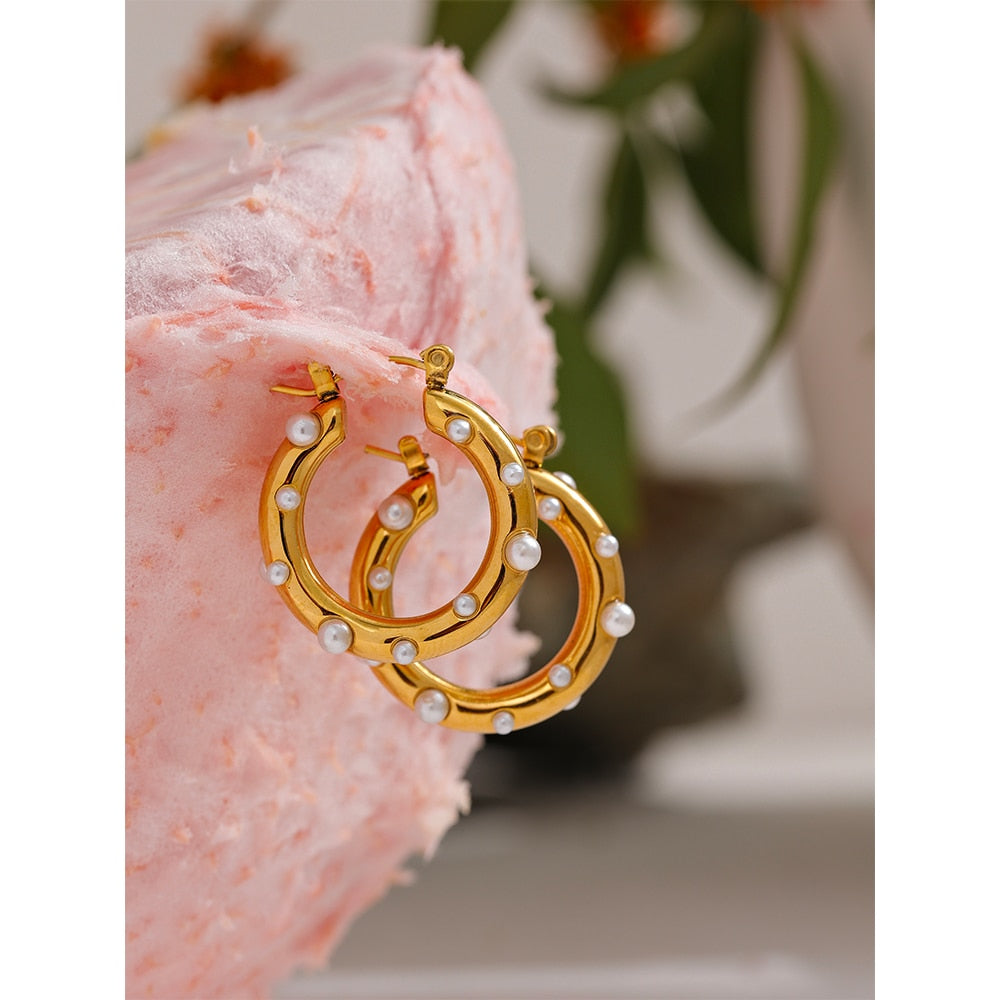 Pearls Imitation 18k Gold Plated Earrings - eclatis