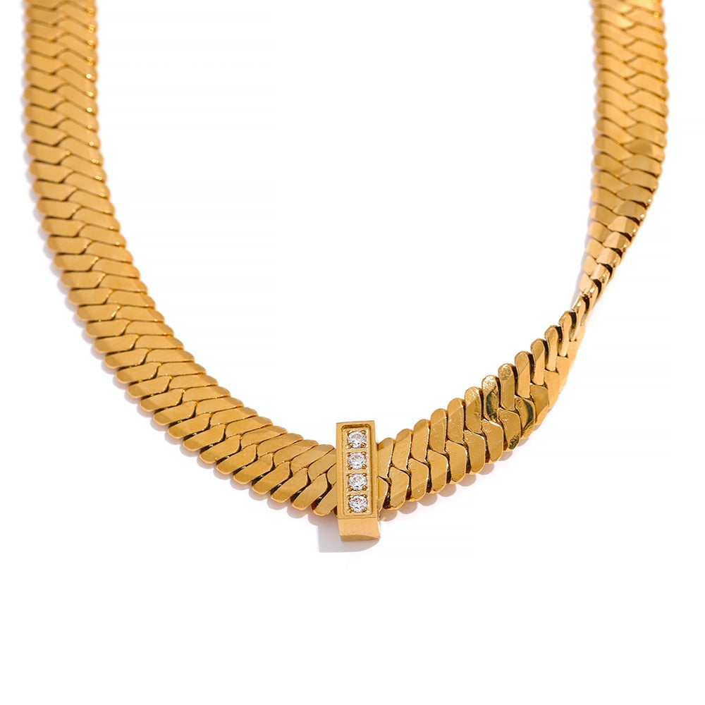 Wide Snake Zircon 18K Gold Plated Necklace - eclatis