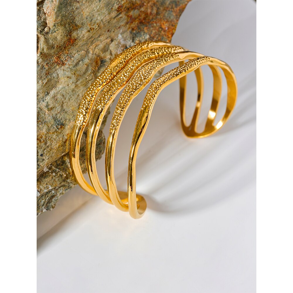 Layered Geometric Bangle 18k Gold Plated Bracelet - eclatis