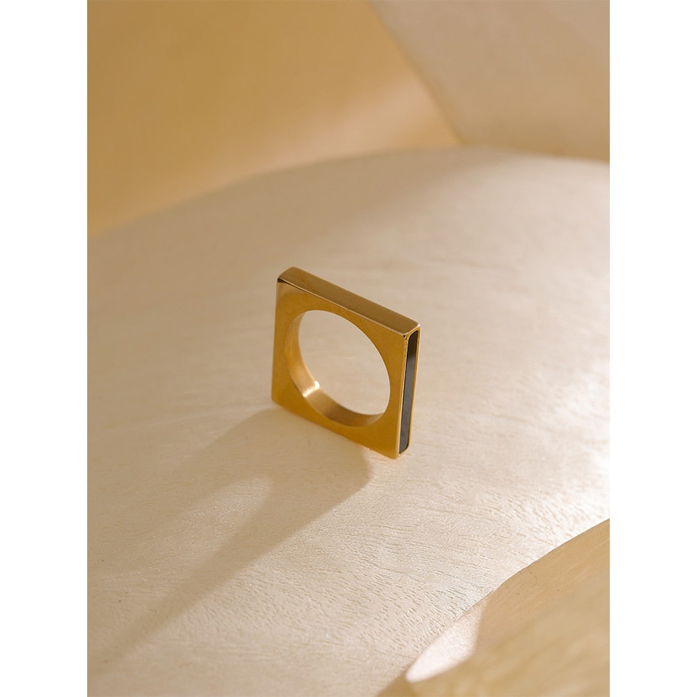 Geometric Square 18K Gold Plated Ring - eclatis