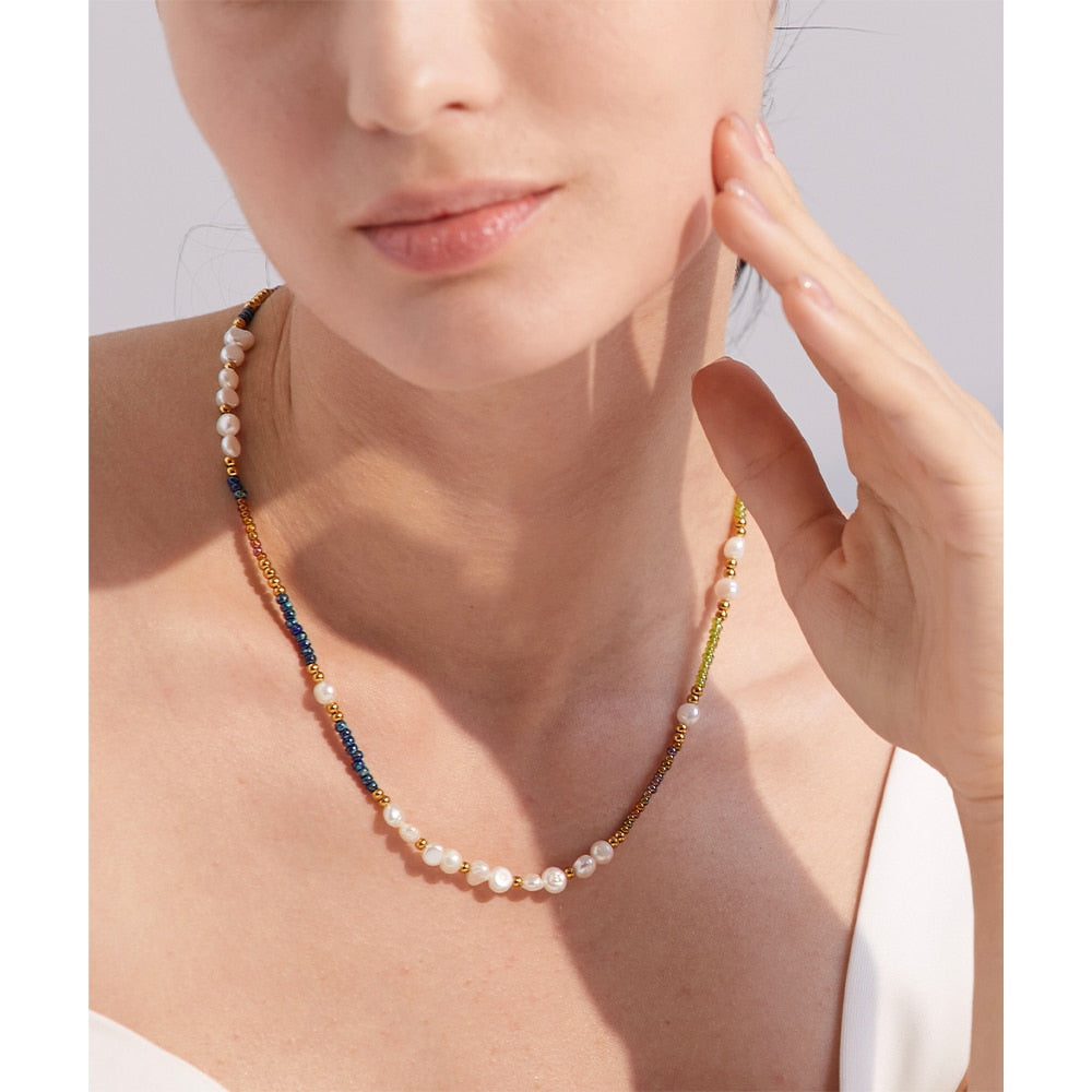 Natural Freshwater Pearls Measly Bead Necklace - eclatis