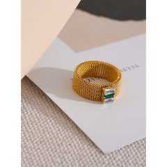 Wide Zirconia 18k Gold Plated Ring - eclatis